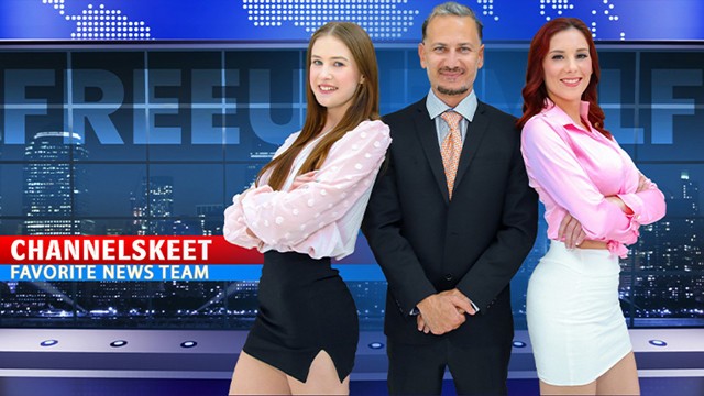 Kelly Caprice - ChannelSkeet Breaking News - Mężczyzna Prezenter Wiadomości FreeUse Bangs Swojego Rudowłosego Kolegę i 18-letniego Protestującego - Porn